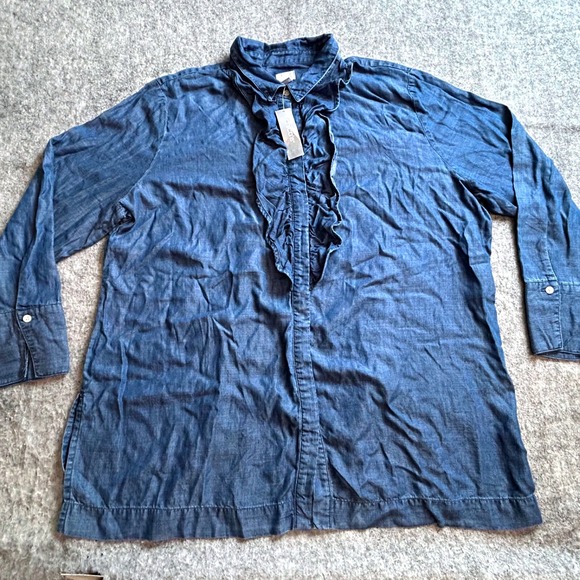 Chico's Denim Ruffle Front Tunic Top Women's Size 4 (20/22) NWT $99 Boho Chic - Picture 1 of 10